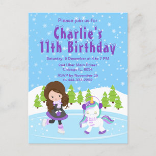 Carte Postale Hiver Patinage sur glace Anniversaire Brown Coiffe