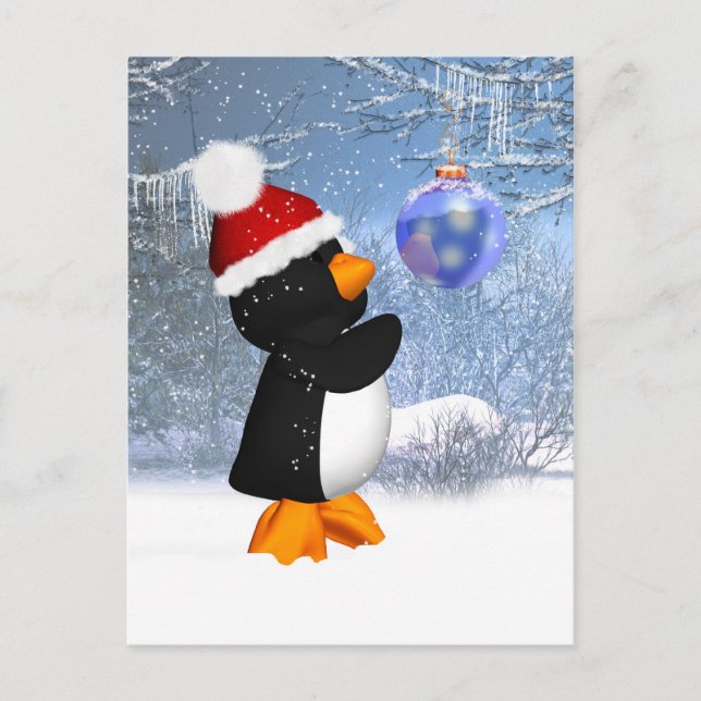 Carte postale Hiver Pingouin Cute Avec Décor Arbre (Devant)