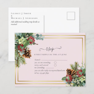 Carte Postale Hiver Red Berries Pine Cones Mariage
