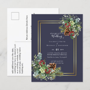 Carte Postale Hiver Red Berries Pine Cones Mariage