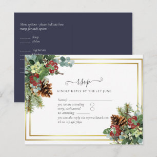 Carte Postale Hiver Red Berries Pine Cones Mariage
