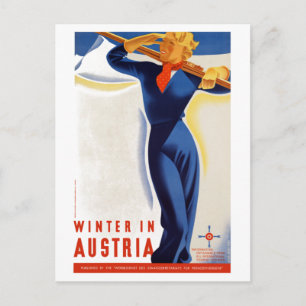 Carte Postale Hiver vintage en Autriche Affiche de voyage en ski