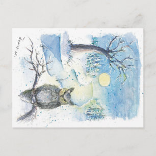 Carte postale hivernale de la saison des chouettes
