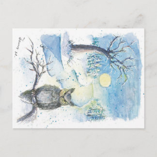 Carte postale hivernale de la saison des chouettes