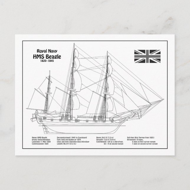 Carte Postale HMS Beagle Tall Ship - Plan d'expédition BD (Devant)