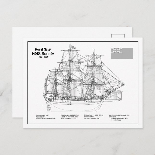 Carte Postale HMS Bounty - Plan directeur des expéditions BD (Devant / Derrière)