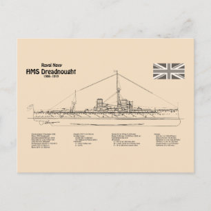 Carte Postale HMS Dreadnoud - Plan directeur des navires SD