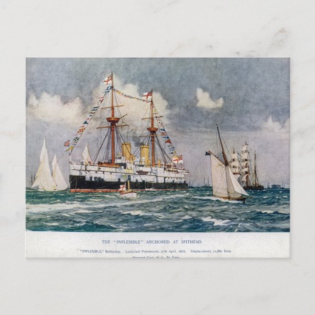 Carte Postale HMS inflexible en fer cuirassé 1876 (Devant)