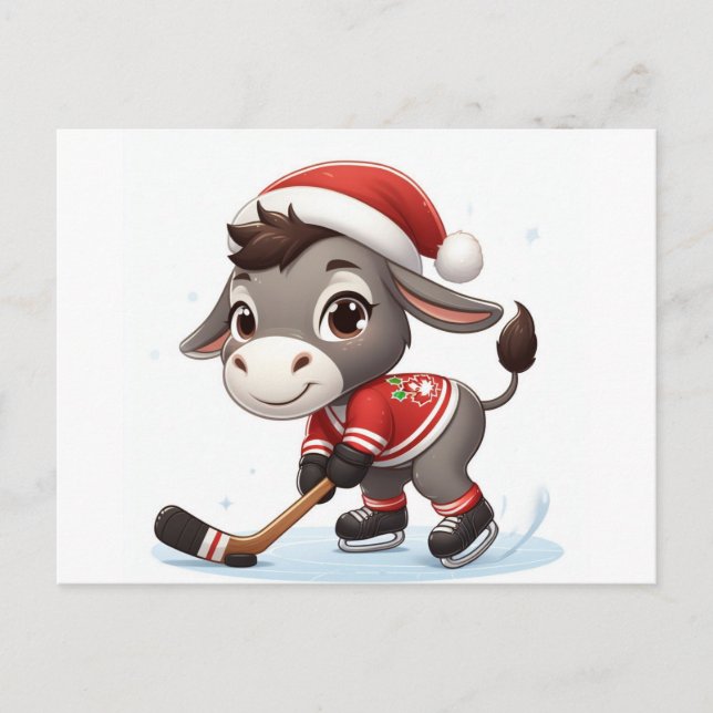 Carte Postale Hockey Festif à âne de Noël (Devant)