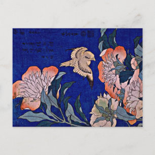 Carte Postale Hokusai : Canaries et Peony