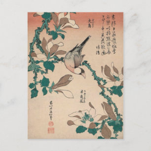 Carte Postale Hokusai Java Sparrow sur Magnolia GalleryHD