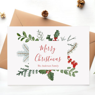 Carte postale Holiday Green & Holly Berry Christma