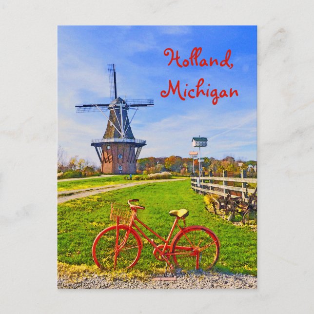 Carte Postale Holland, Michigan/Windmill, vélo, automne couleurs (Devant)