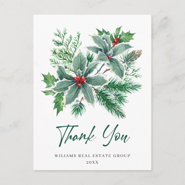 Carte Postale Holly Berry Merci de Noël (Devant)