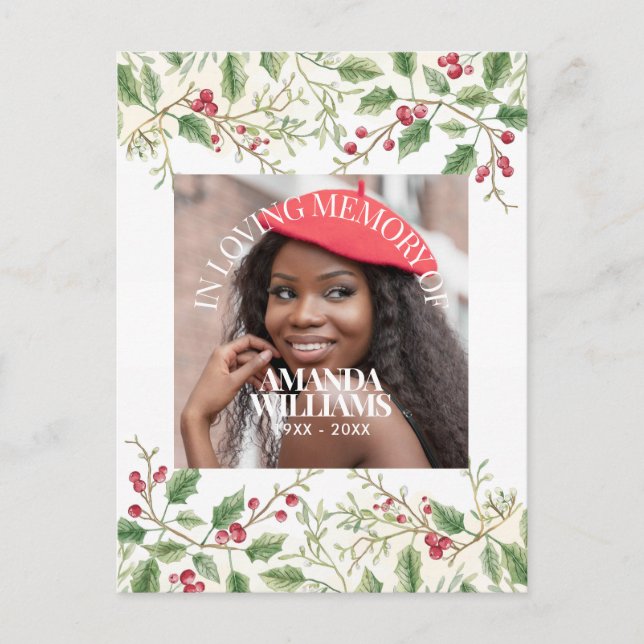 Carte Postale Holly Berry Personalized Photo Memorial Christmas (Devant)