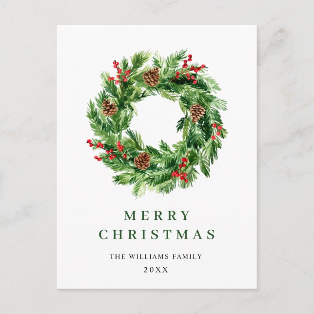 Carte Postale Holly Berry Pine cônes couronne de Noël (Devant)