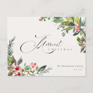 Carte Postale Holly Berry Pine Red Green Merriest Christmas