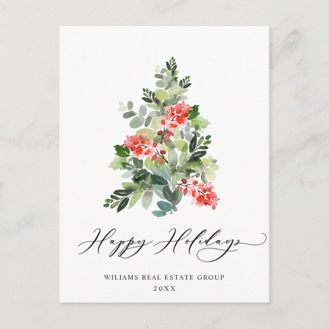 Carte Postale Holly Christmas Tree Salutation d'entreprise (Devant)