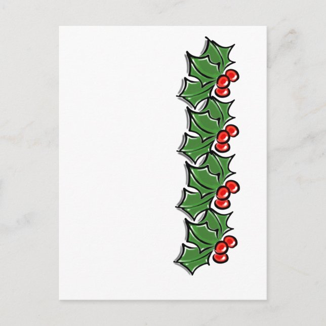 Carte Postale Holly Feuilles, Holly Berries, couronne de Noël (Devant)