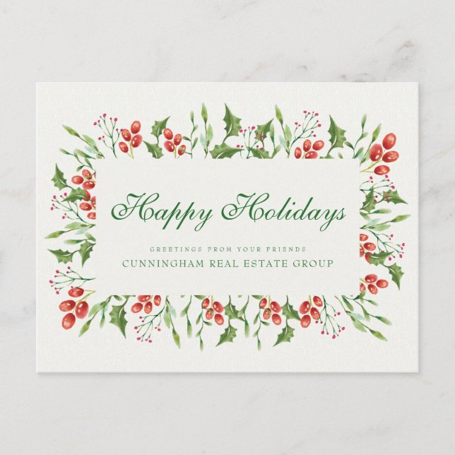 Carte Postale Holly Pine & Berry | Salutations de vacances (Devant)