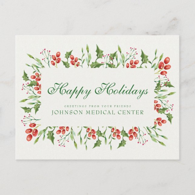 Carte Postale Holly Pine & Berry| Salutations Médicales (Devant)
