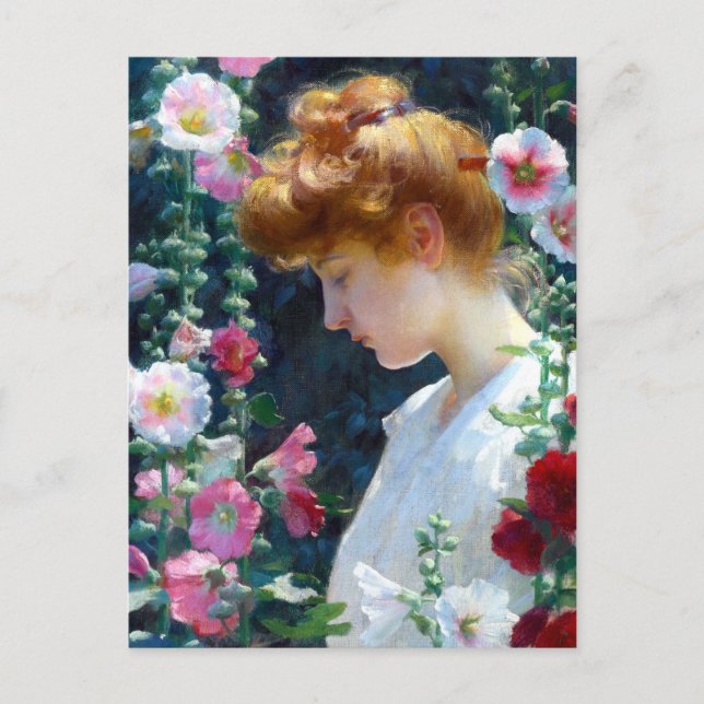Carte Postale Hollyhocks et Sunlight Charles Courtney Curran (Devant)
