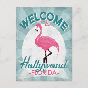 Carte Postale Hollywood Florida Flamant rose rose Retro