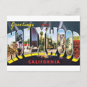 Carte Postale HOLLYWOOD vintage bagage de voyage étiquette