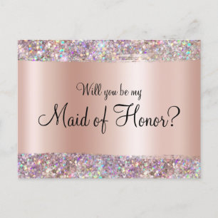 Carte Postale Holo Parties scintillant Edge Pastel Rose Gold Foi