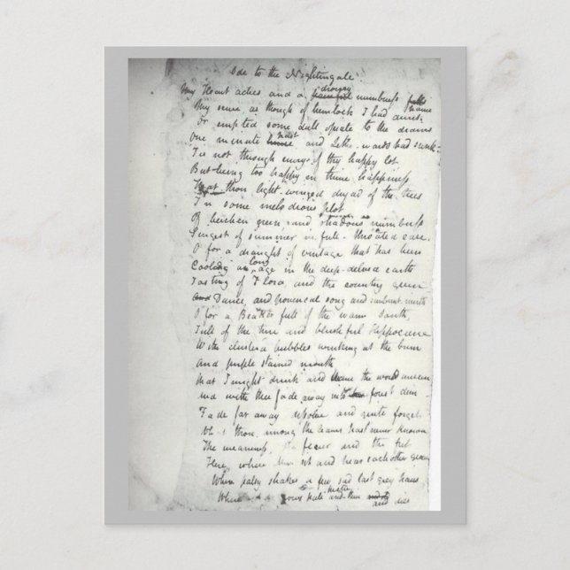 Carte Postale Holographe de l'Ode de Keats à un cautingale (Devant)