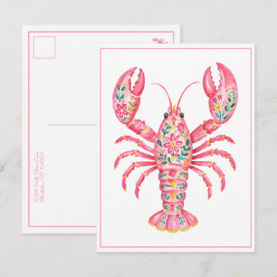 Carte Postale Homard Floral Féminin Rose Personnalisé