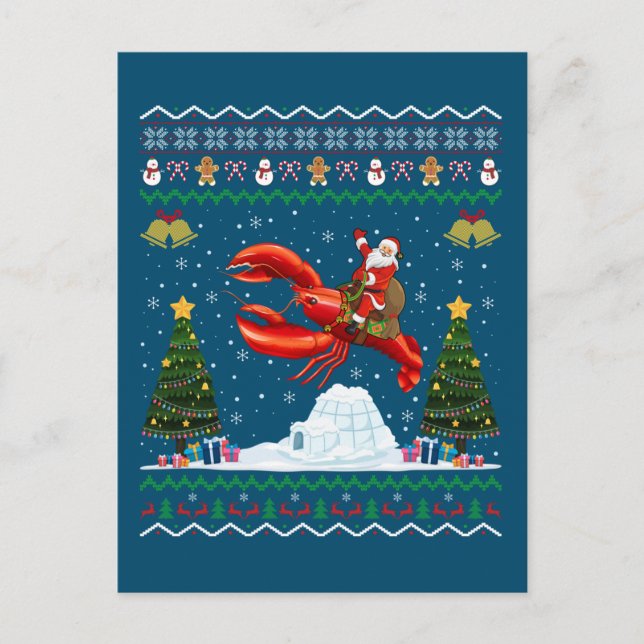 Carte Postale Homard Vilain Noël Cadeau Père Noël équitation Hom (Devant)