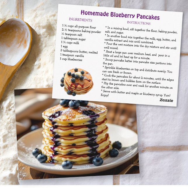 Carte Postale Homemade Blueberry Pancakes Recipe Card (Créateur téléchargé)