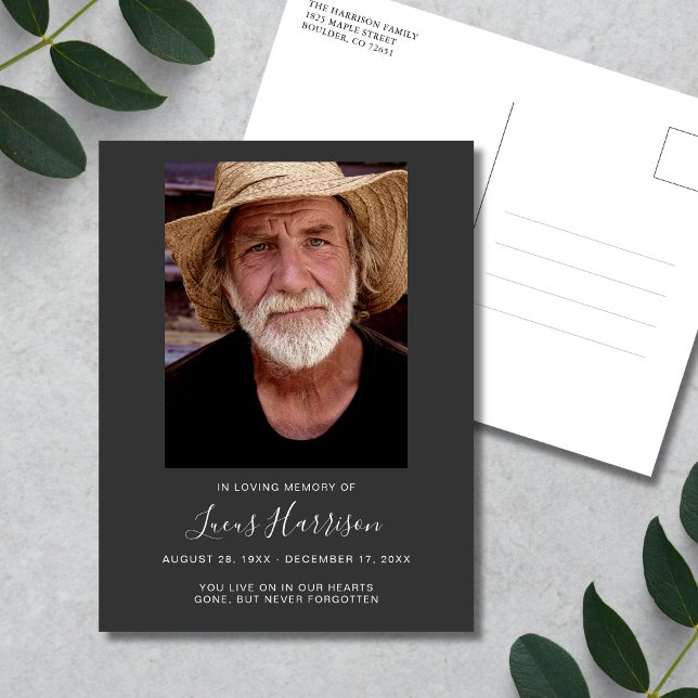Carte Postale Hommage photo funéraire commémoratif (Gray Photo Memorial Postcard)