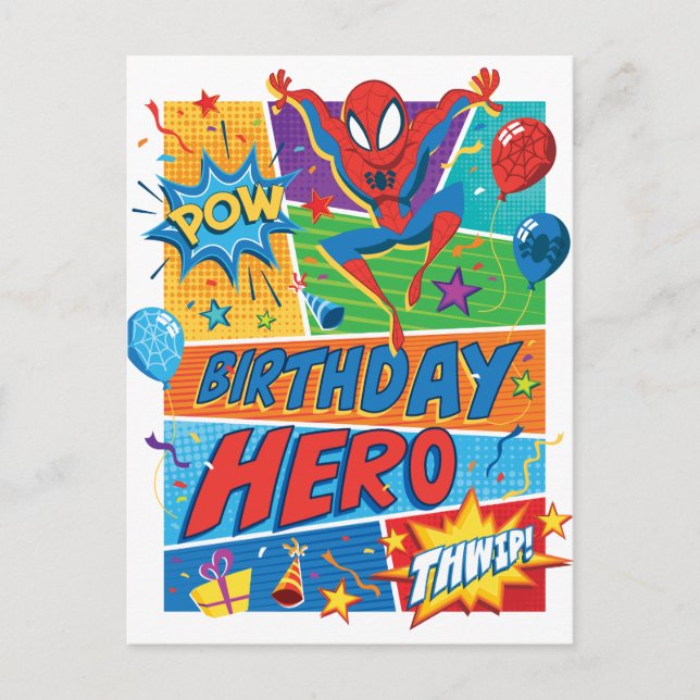 Carte Postale Homme-araignée Héros d'anniversaire (Devant)
