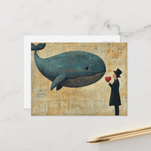 Carte Postale Homme avec un cœur et une baleine volante
