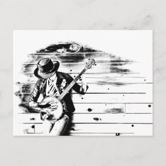 Carte postale homme Banjo noir et blanc