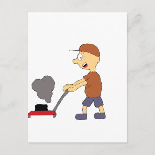 Carte Postale Homme de dessin avec tondeuse à gazon