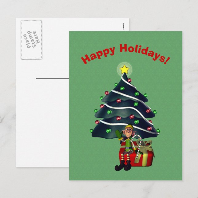 Carte postale Homme Elf Christmas Tree (Devant / Derrière)