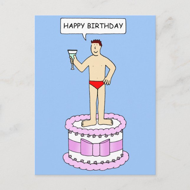 Carte Postale Homme en sous-vêtements sur gâteau Joyeux annivers (Devant)