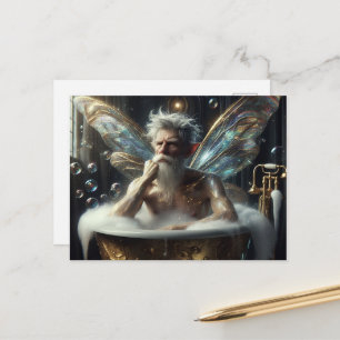Carte Postale Homme fée âgé dans le bain moussant