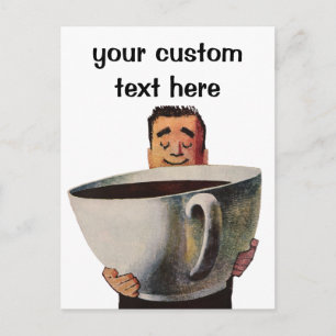 Carte Postale Homme heureux vintage buvant une tasse géante de c