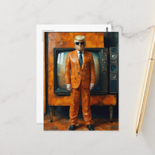 Carte Postale Homme orange Trump tenue orange téléviseurs abando