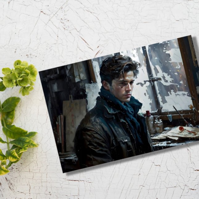 Carte Postale homme poète beau portrait hiver audace art (Créateur téléchargé)