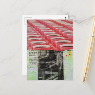 Carte Postale Homme qui travaille vintage et collage de café
