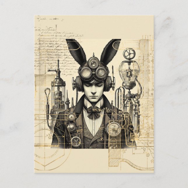 Carte Postale Homme Steampunk avec des oreilles de lapin (Devant)