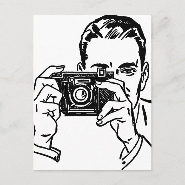 Carte Postale Homme vintage avec caméra (Devant)