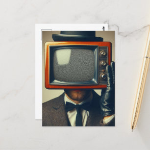 Carte Postale Homme vintage Avec la télé sur sa tête
