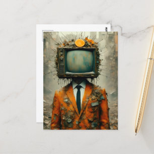 Carte Postale Homme vintage Avec la télévision sur sa désintégra
