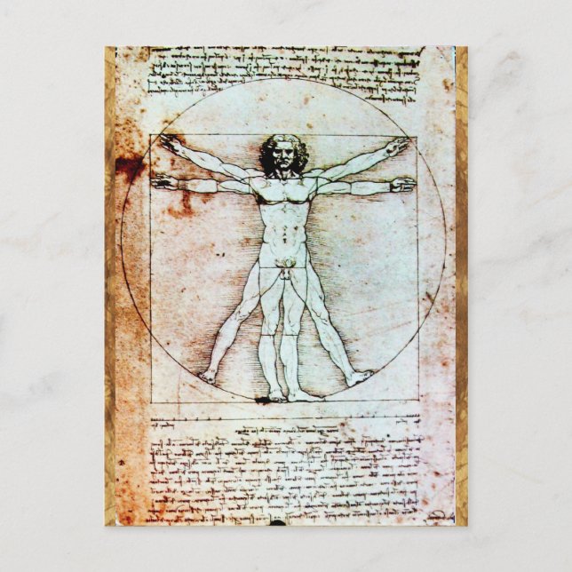 Carte Postale HOMME VITRUVIEN, Parchemin Brown antique (Devant)